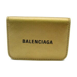 Balenciaga Cash Compact Wallet Tri fold Leather Gold